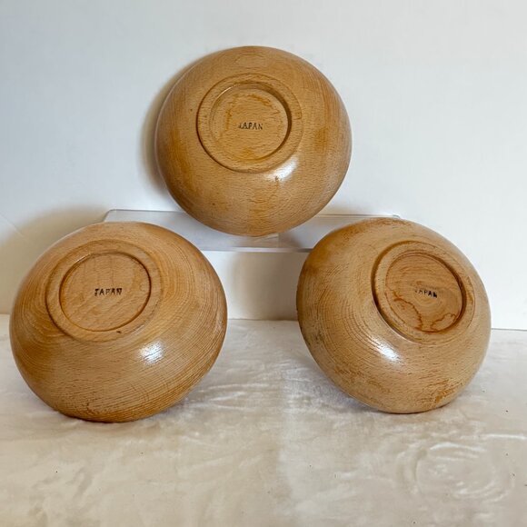 Set 3 Japanese Munising Wooden 6" Bowls Hand Painted Fighting Rooster Vtg - Picture 6 of 11